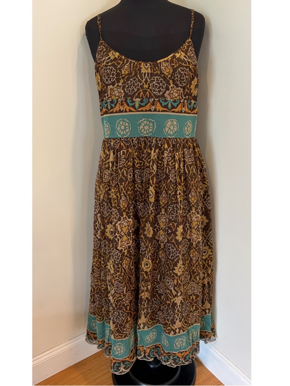 Y2K Jones New York Silk midi Maxi Dress Floral Abstract Brown Size 14